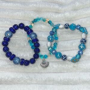 Blue and Silver Beaded Bracelet Set